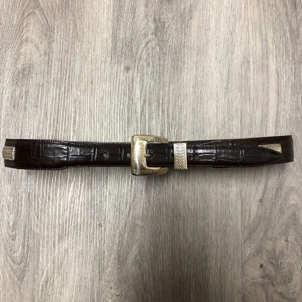 Footjoy Brown Crocodile Embossed Leather Golf Belt Western Size Medium Conchos